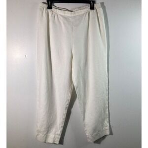 Womens Caroline Rose Linen Pull On Stretch Waist‎ Pants White LP